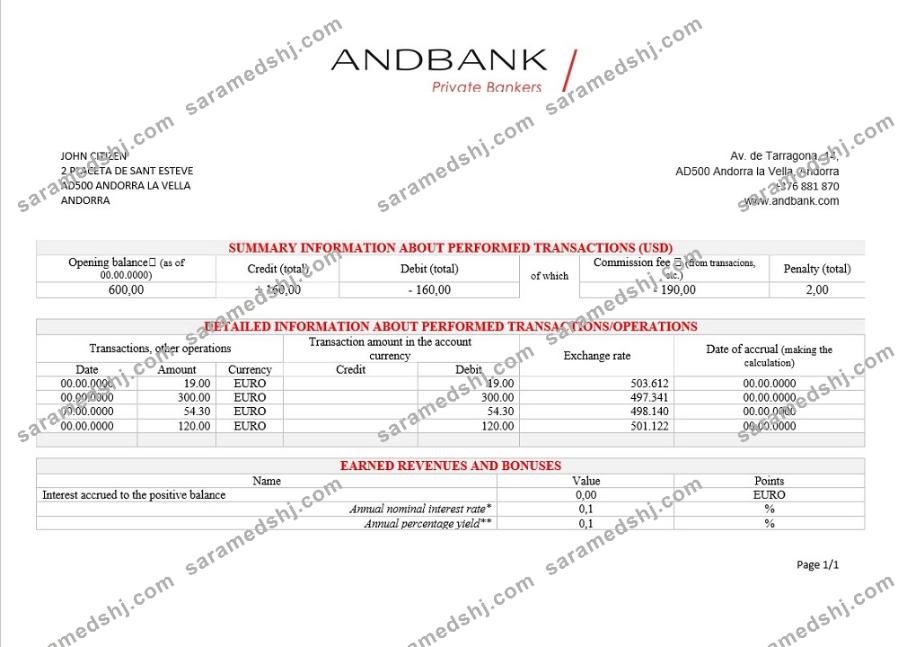 Andorra Andbank bank statement
